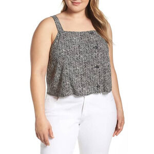BP Chevron Black White Side Button Tank Top Plus Size Women's